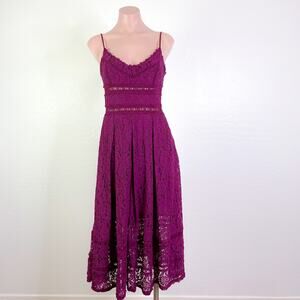 NSR Crochet Lace Sleeveless V-Neck A-Line Boho Midi Dress Burgundy size S NWT